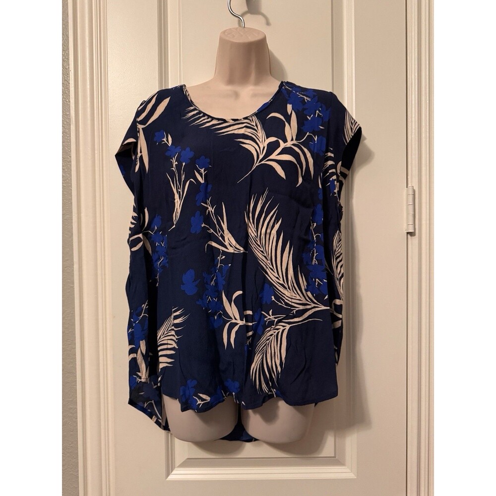 Liz Claiborne Women’s 0X Blue Leaf Floral Shirt Blouse Top EUC